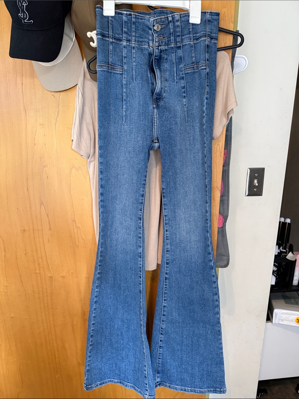 Free People Medium Blue High-Rise Flare Jeans